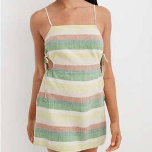 Aerie linen blend multicolor striped side cut out mini dress